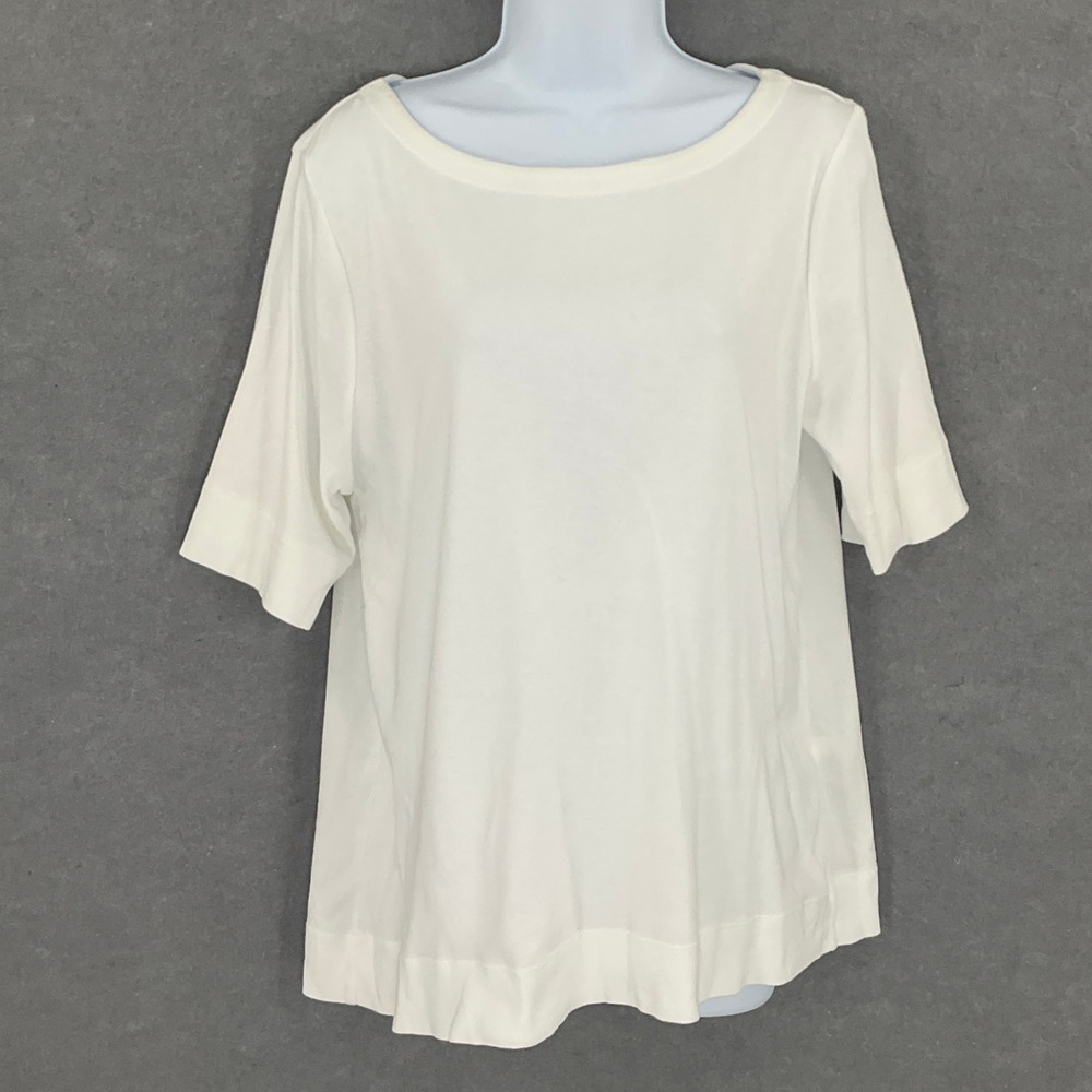 Chicos Pima Cotton Boat Neck Elbow Sleeve Top Classic White Size 2 (US L)